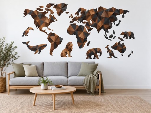 Ořechová mapa světa se zvířaty samolepky na zeď, Ořechová mapa světa se zvířaty tapety na zeď, Ořechová mapa světa se zvířaty dekorace na zeď, Ořechová mapa světa se zvířaty nálepky na zeď
