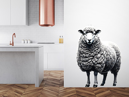 Ovce samolepka na zeď, Ovce nálepky na zeď, Ovce dekorace na stěnu, Ovce samolepící dekor na stěny, Ovce samolepící tapety na zeď
