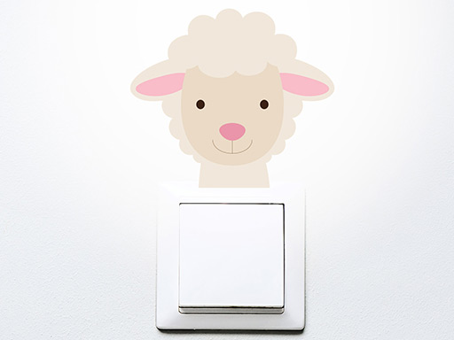 Ovečka na vypínač samolepky na zeď, Ovečka na vypínač nálepky na zeď, Ovečka na vypínač dekorace na zeď, Ovečka na vypínač samolepící nálepky na zeď