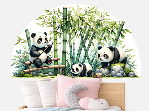 Pandy a větvičky samolepky na zeď, Pandy a větvičky nálepky na zeď pro děti, Pandy a větvičky dětské dekorace na zeď, Pandy a větvičky samolepící nálepky na zeď