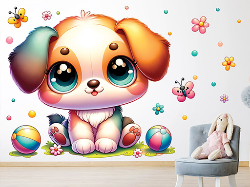 Pejsek samolepka na zeď, Pejsek nálepky na zeď, Pejsek dekorace na stěnu, Pejsek samolepící dekor na stěny, Pejsek samolepící tapety na zeď