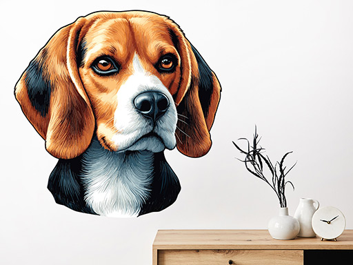 Pes Bígl samolepka na zeď, Pes Beagle nálepky na zeď, Pes Beagle dekorace na stěnu, Pes Bígl samolepící dekor na stěny, Pes Bígl samolepící tapety na zeď