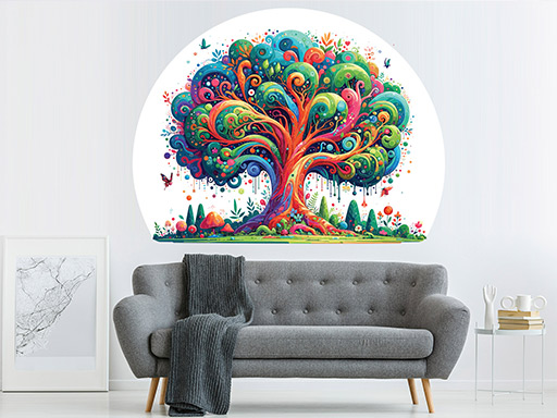Pestrobarevný strom samolepka na zeď, Pestrobarevný strom nálepka na stěnu, Pestrobarevný strom dekorace na zeď, Pestrobarevný strom tapety na stěnu