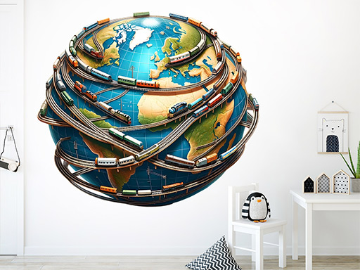 Planeta vlaků samolepky na zeď, Planeta vlaků nálepky na zeď pro děti, Planeta vlaků dětské dekorace na zeď, Planeta vlaků samolepící nálepky na zeď