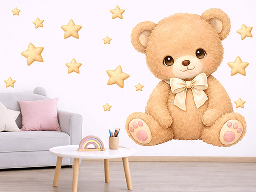 Plyšový medvídek dekorace na zeď samolepky na zeď, Plyšák méďa dekorace na zeď, Plyšový medvídek samolepící dekorace na zdi, Plyšový medvídek dekorace na zeď nálepky na stěnu