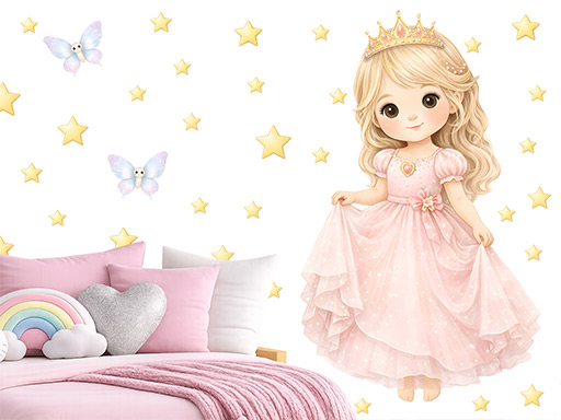 Pohádková princezna samolepka na zeď, Pohádková princezna nálepky na zeď, Pohádková princezna dekorace na stěnu, Pohádková princezna samolepící dekor na stěny, Pohádková princezna samolepící tapety na zeď