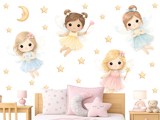Pohádkové víly samolepky na zeď, Pohádkové víly nálepky na zeď pro děti, Pohádkové víly dětské dekorace na zeď, Pohádkové víly samolepící nálepky na zeď