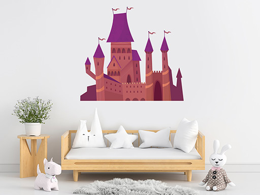 Pohádkový hrad samolepky na zeď, Pohádkový hrad nálepky na zeď pro děti, Pohádkový hrad dětské dekorace na zeď, Pohádkový hrad samolepící nálepky na zeď