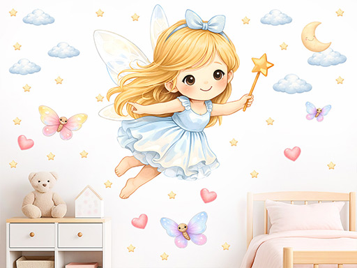 Poletující víla samolepka na zeď, Poletující víla nálepka na zeď, Poletující víla dětská dekorace na zeď, Poletující víla samolepící nálepka na zeď, Poletující víla samolepka na zeď pro děti