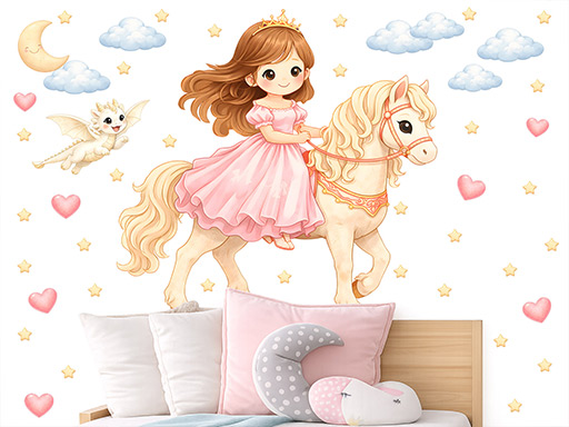 Poník a princezna samolepky na zeď, Poník a princezna samolepka na stěnu, Poník a princezna nálepky na zeď, Poník a princezna nálepky na stěnu