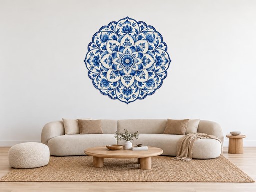 Porcelánová mandala samolepky na zeď, Porcelánová mandala tapety na zeď, Porcelánová mandala dekorace na zeď, Porcelánová mandala nálepky na zeď