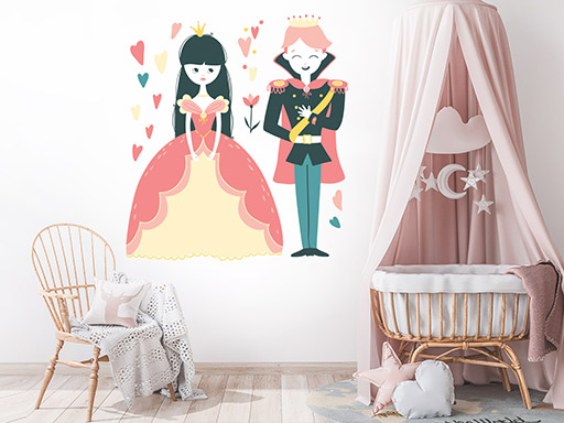 Princ a princezna samolepky na zeď, Princ a princezna nálepky na zeď pro děti, Princ a princezna dětské dekorace na zeď, Princ a princezna samolepící nálepky na zeď