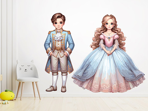 Princ s princeznou samolepky na zeď, Princ s princeznou nálepky na zeď, Princ s princeznou dekorace na zeď, Princ s princeznou samolepící nálepky na zeď