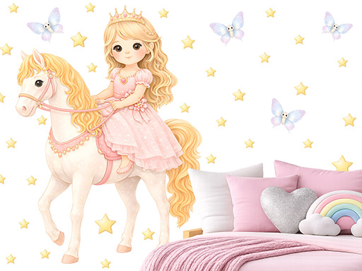 Princezna na koni samolepky na zeď, Princezna na koni samolepka na stěnu, Princezna na koni nálepky na zeď, Princezna na koni nálepky na stěnu