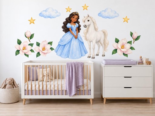 Princezna s bílým koníkem samolepky na zeď, Princezna s bílým koníkem tapety na zeď, Princezna s bílým koníkem dekorace na zeď, Princezna s bílým koníkem nálepky na zeď