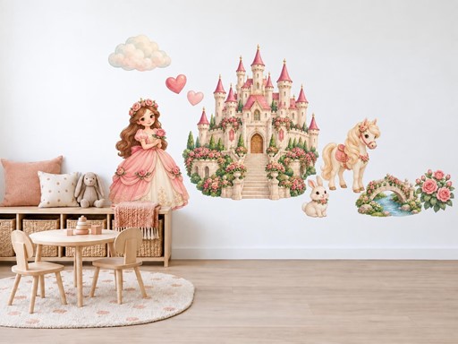 Princezna v zahradě růží samolepky na zeď, Princezna v zahradě růží tapety na zeď, Princezna v zahradě růží dekorace na zeď, Princezna v zahradě růží nálepky na zeď