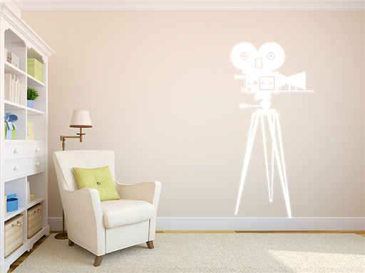Retro filmová kamera samolepky na zeď, retro filmová kamera nálepky na stěnu, retro filmová kamera dekorace na zeď, retro kamera lepící motiv na zeď