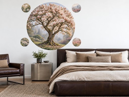 Rozkvetlá magnolie v mlžné zahradě samolepky na zeď, Rozkvetlá magnolie v mlžné zahradě tapety na zeď, Rozkvetlá magnolie v mlžné zahradě dekorace na zeď, Rozkvetlá magnolie v mlžné zahradě nálepky na zeď