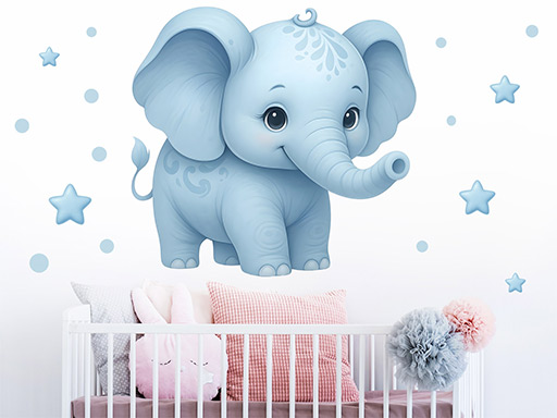 Roztomilé slůně samolepky na zeď, Roztomilé slůně nálepky na zeď, Roztomilé slůně dekorace na zeď, Roztomilé slůně samolepící nálepky na zeď