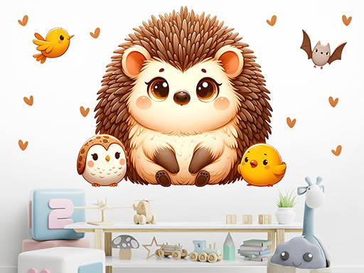 Roztomilý ježek samolepky na zeď, Ježek nálepky na stěnu, Roztomilý ježek dekorace na zdi, Roztomilý ježek tapety na zdi