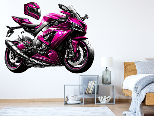Růžová motorka samolepky na zeď, Růžová motorka nálepky na stěnu, Růžová motorka dekorace na zdi, Růžová motorka tapety na zdi