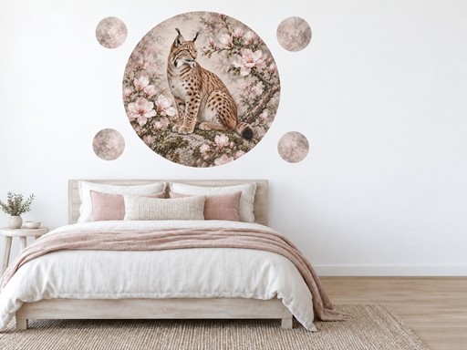 Rys mezi magnoliemi samolepky na zeď, Rys mezi magnoliemi tapety na zeď, Rys mezi magnoliemi dekorace na zeď, Rys mezi magnoliemi nálepky na zeď
