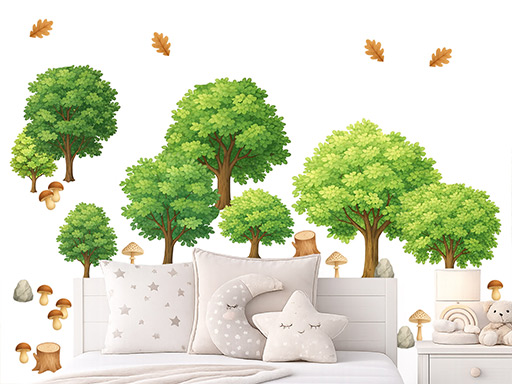 Sada listnatých stromů samolepky na zeď, Sada listnatých stromů tapety na zeď, Sada listnatých stromů dekorace na zeď, Sada listnatých stromů nálepky na zeď