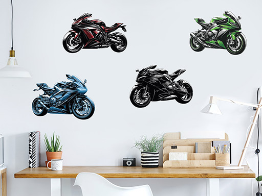 Sada motorek samolepky na zeď, Sada motorek nálepky na stěnu, Sada motorek dekorace na zdi, Sada motorek tapety na zdi