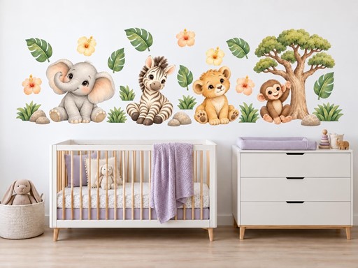 Safari mláďátka u akácie samolepky na zeď, Safari mláďátka u akácie tapety na zeď, Safari mláďátka u akácie dekorace na zeď, Safari mláďátka u akácie nálepky na zeď