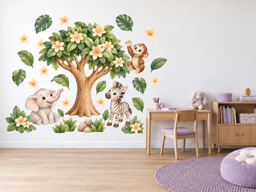 Safari pod kvetoucím stromem samolepky na zeď, Safari pod kvetoucím stromem tapety na zeď, Safari pod kvetoucím stromem dekorace na zeď, Safari pod kvetoucím stromem nálepky na zeď