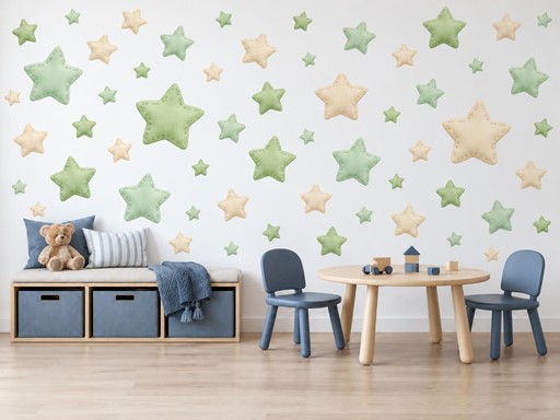 Šalvějové a mátové plyšové hvězdičky samolepky na zeď, Šalvějové a mátové plyšové hvězdičky tapety na zeď, Šalvějové a mátové plyšové hvězdičky dekorace na zeď, Šalvějové a mátové plyšové hvězdičky nálepky na zeď