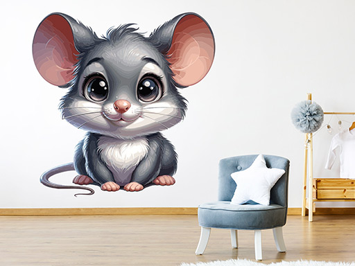 Šedá myška nálepka na zeď, Šedá myška nálepka na stěnu, Šedá myška nálepky na zdi, Šedá myška dekorace na zeď