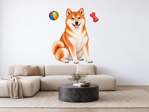 Shiba inu s míčkem a kostí