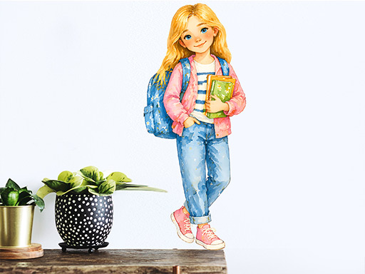 Školačka blondýna samolepky na zeď, Školačka blondýna tapety na zeď, Školačka blondýna dekorace na zeď, Školačka blondýna nálepky na zeď