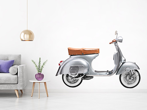 Skútr Vespa samolepka na zeď, Skútr Vespa nálepky na zeď, Skútr Vespa dekorace na stěnu, Skútr Vespa samolepící dekor na stěny, Skútr Vespa samolepící tapety na zeď