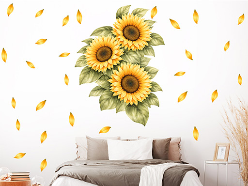 Slunečnice samolepky na zeď, Slunečnice tapety na zeď, Slunečnice dekorace na zeď, Slunečnice nálepky na zeď