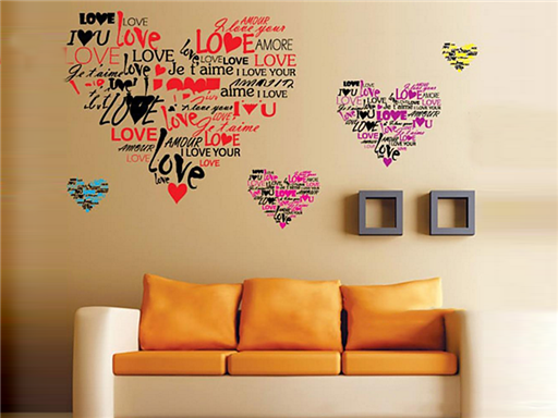 Srdce Love samolepka na zeď, Srdce Love nálepky na zeď, Srdce Love dekorace na zeď, Srdce Love tapety na stěnu, Srdce Love samolepící dekor na zeď