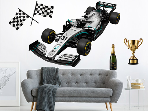 Stříbrnočerná formule F1 samolepky na zeď, Stříbrnočerná formule F1 tapety na zeď, Stříbrnočerná formule F1 dekorace na zeď, Stříbrnočerná formule F1 nálepky na zeď