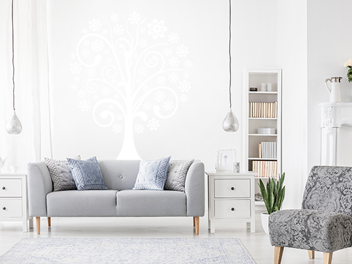 Strom s květy samolepky na zeď, Strom s květy dekorace na zeď, Strom s květy samolepící dekorace na zdi, Strom s květy nálepky na stěnu