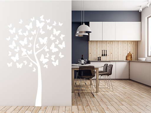 Strom s motýlky samolepky na zeď, Strom s motýlky nálepky na zeď, Strom s motýlky dekorace na zeď, Strom s motýlky samolepící nálepky na zeď