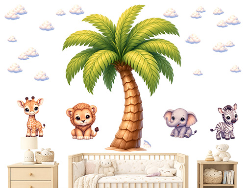 Styl Disney safari palma samolepky na zeď, Styl Disney safari palma tapety na zeď, Styl Disney safari palma dekorace na zeď, Styl Disney safari palma nálepky na zeď