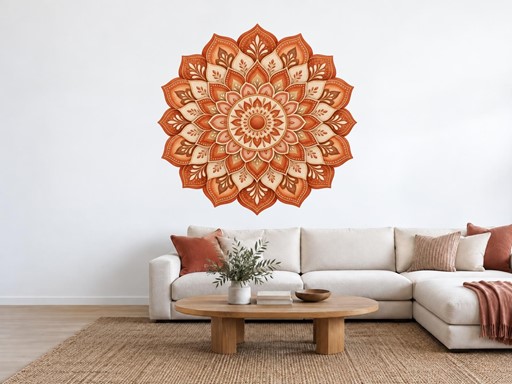 Terakotová mandala samolepky na zeď, Terakotová mandala tapety na zeď, Terakotová mandala dekorace na zeď, Terakotová mandala nálepky na zeď