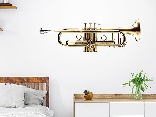 trumpeta samolepka na zeď, trumpeta nálepky na zeď, trumpeta dekorace na stěnu, trumpeta samolepící dekor na stěny, trumpeta samolepící tapety na zeď