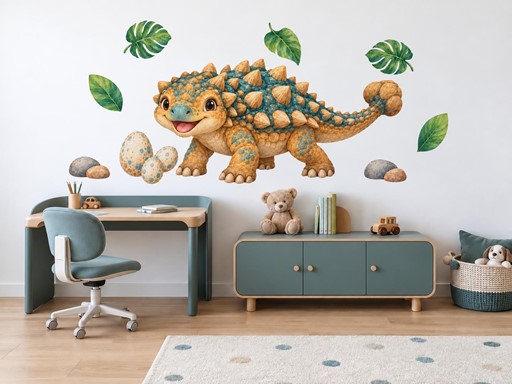 Veselý ankylosaurus s vajíčky samolepky na zeď, Veselý ankylosaurus s vajíčky tapety na zeď, Veselý ankylosaurus s vajíčky dekorace na zeď, Veselý ankylosaurus s vajíčky nálepky na zeď
