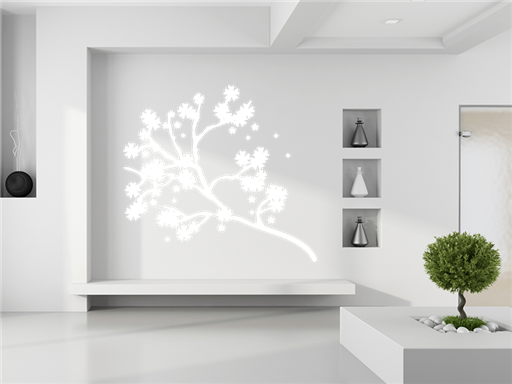 Větev s květinami samolepky na zeď, Větev s květinami nálepky na stěnu, Větev s květinami dekorace na zdi, Větev s květinami tapety na zdi