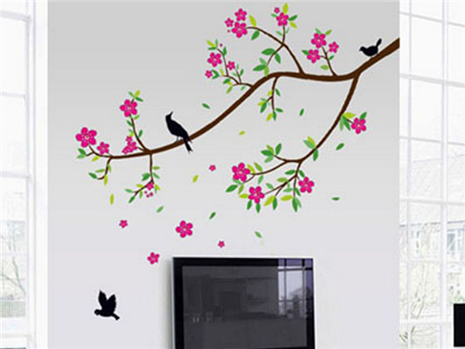 Větev s květy samolepky na zeď, Větev s květy nálepky na zeď, Větev s květy dekorace na zeď, Větev s květy samolepící nálepky na zeď