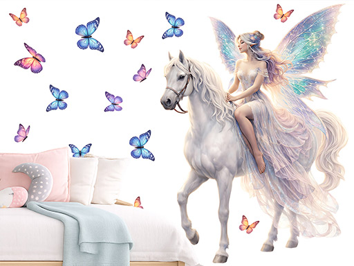 Víla na koni samolepky na zeď, Víla na koni tapety na zeď, Víla na koni dekorace na zeď, Víla na koni nálepky na zeď