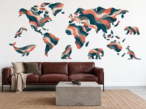 Vlnitá mapa světa se zvířaty