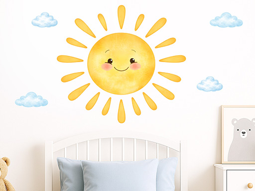 Vysmáté sluníčko samolepka na zeď, Vysmáté sluníčko nálepky na zeď, Vysmáté sluníčko dekorace na stěnu, Vysmáté sluníčko samolepící dekor na stěny, Vysmáté sluníčko samolepící tapety na zeď