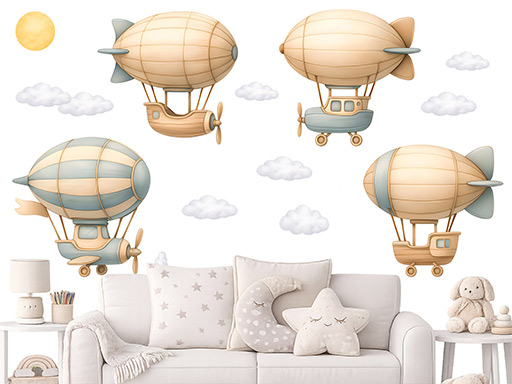 Vzducholodě pro děti samolepky na zeď, Vzducholodě pro děti nálepky na zeď pro děti, Vzducholodě pro děti dětské dekorace na zeď, Vzducholodě pro děti samolepící nálepky na zeď, Vzducholodě pro děti textilní přelepitelné samolepky na zeď
